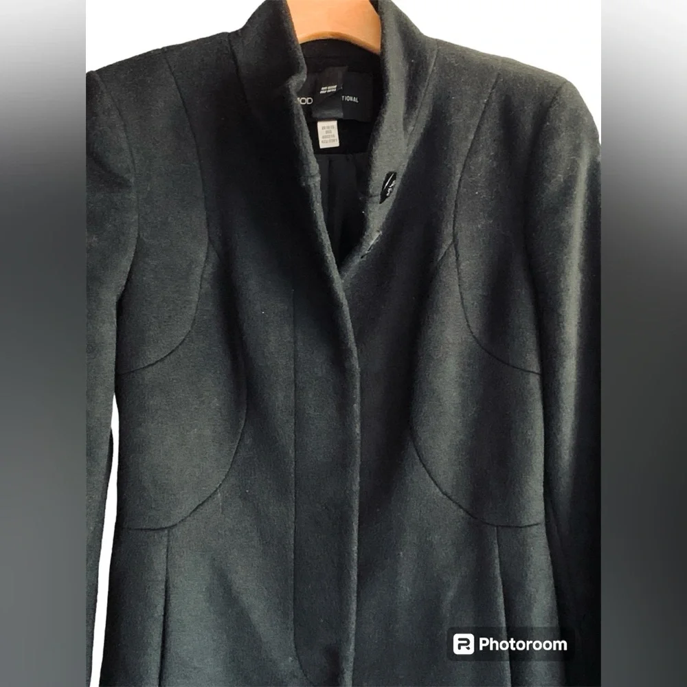 Ruffled Wool Black Pea Coat from MODA International